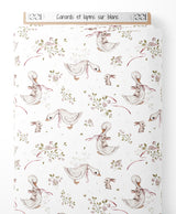 Tissu - Canards et lapins sur blanc
