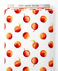Tissu - Pêches aquarelle fond blanc