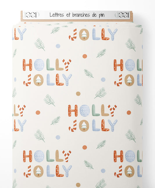 Tissu - Lettres et branches de pin