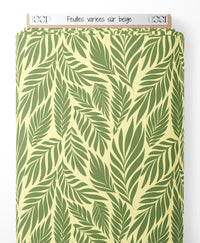 Tissu - Feuilles variées sur beige