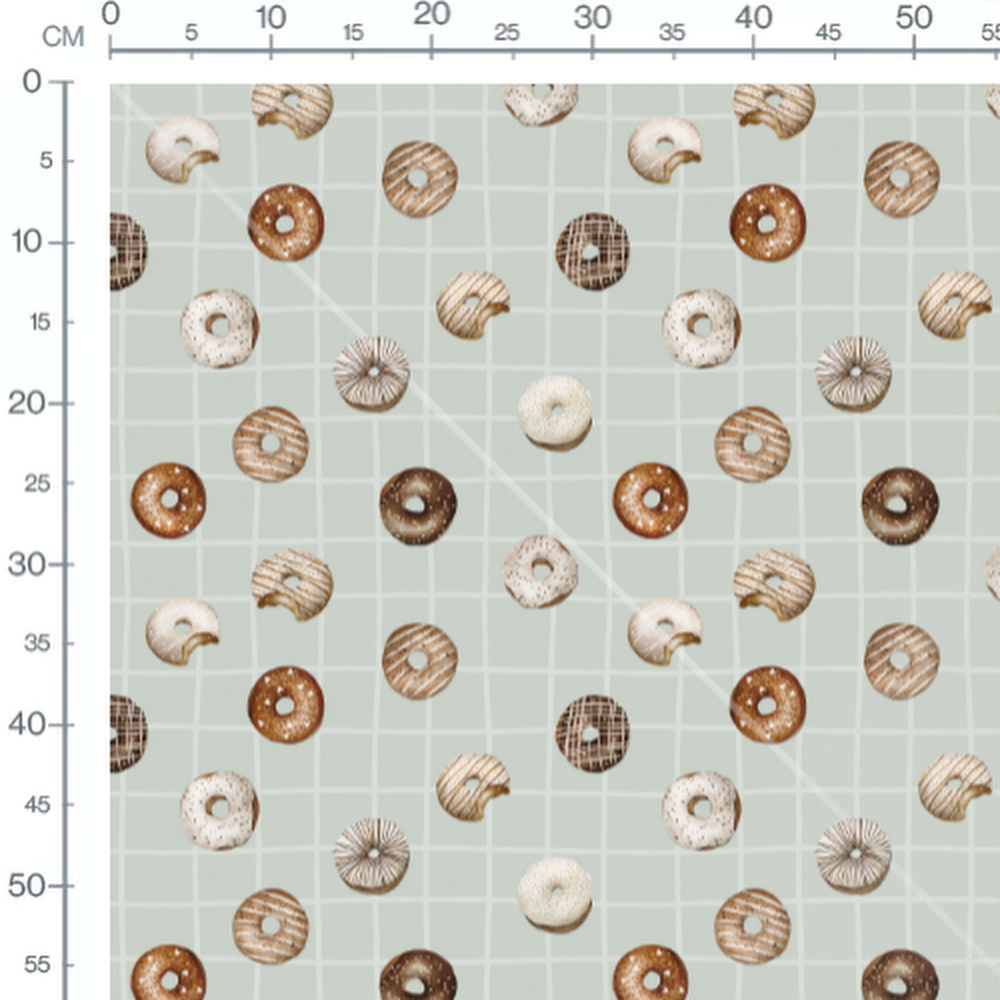 Tissu - Donuts variés sur fond quadrillé