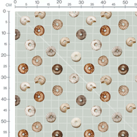 Tissu - Donuts variés sur fond quadrillé