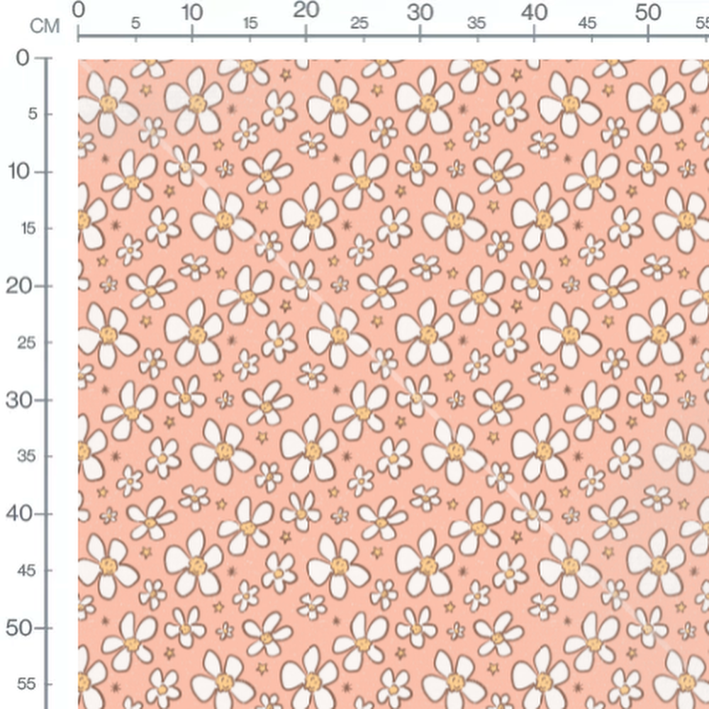 Tissu - Fleurs blanches et étoiles marron