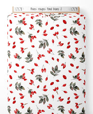Tissu - Baies rouges sur fond blanc 2