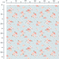 Tissu - Fleurs roses et brunes bleu