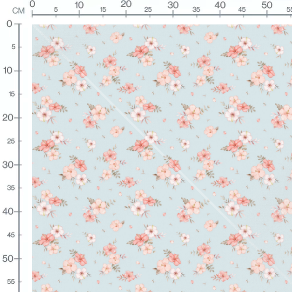 Tissu - Fleurs roses et brunes bleu