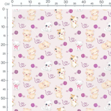 Tissu - Chats et pelotes violettes