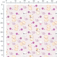 Tissu - Chats et pelotes violettes
