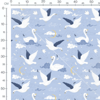 Tissu - Cygnes blancs et nuages