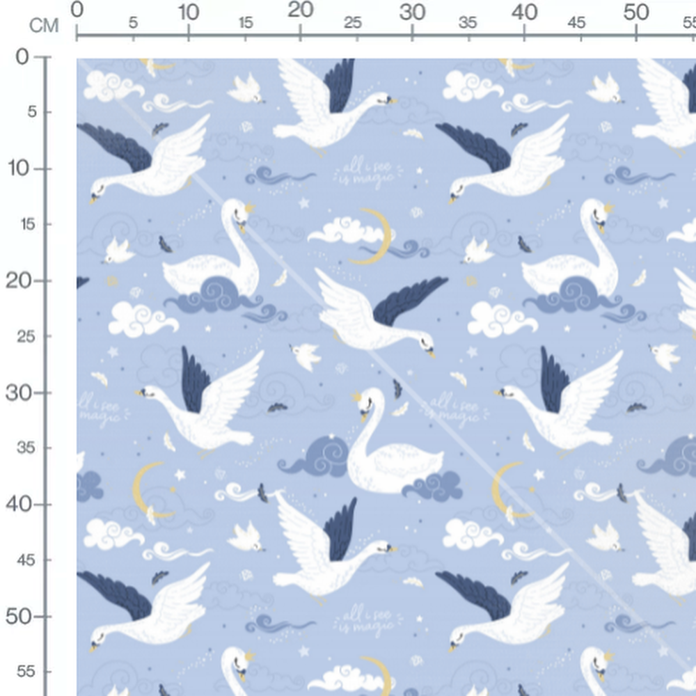 Tissu - Cygnes blancs et nuages