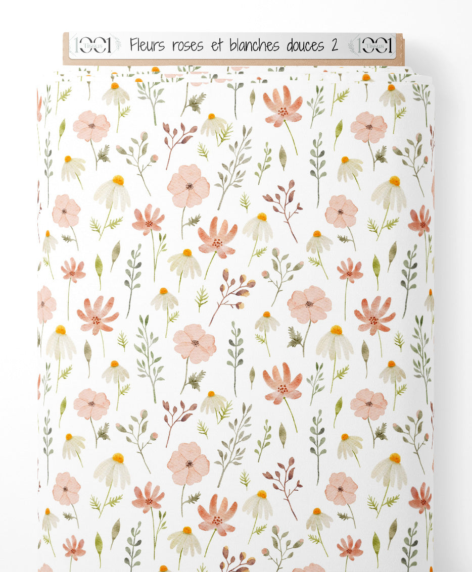 Tissu - Fleurs roses et blanches douces 2