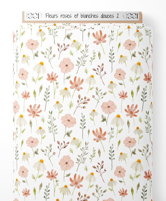 Tissu - Fleurs roses et blanches douces 2