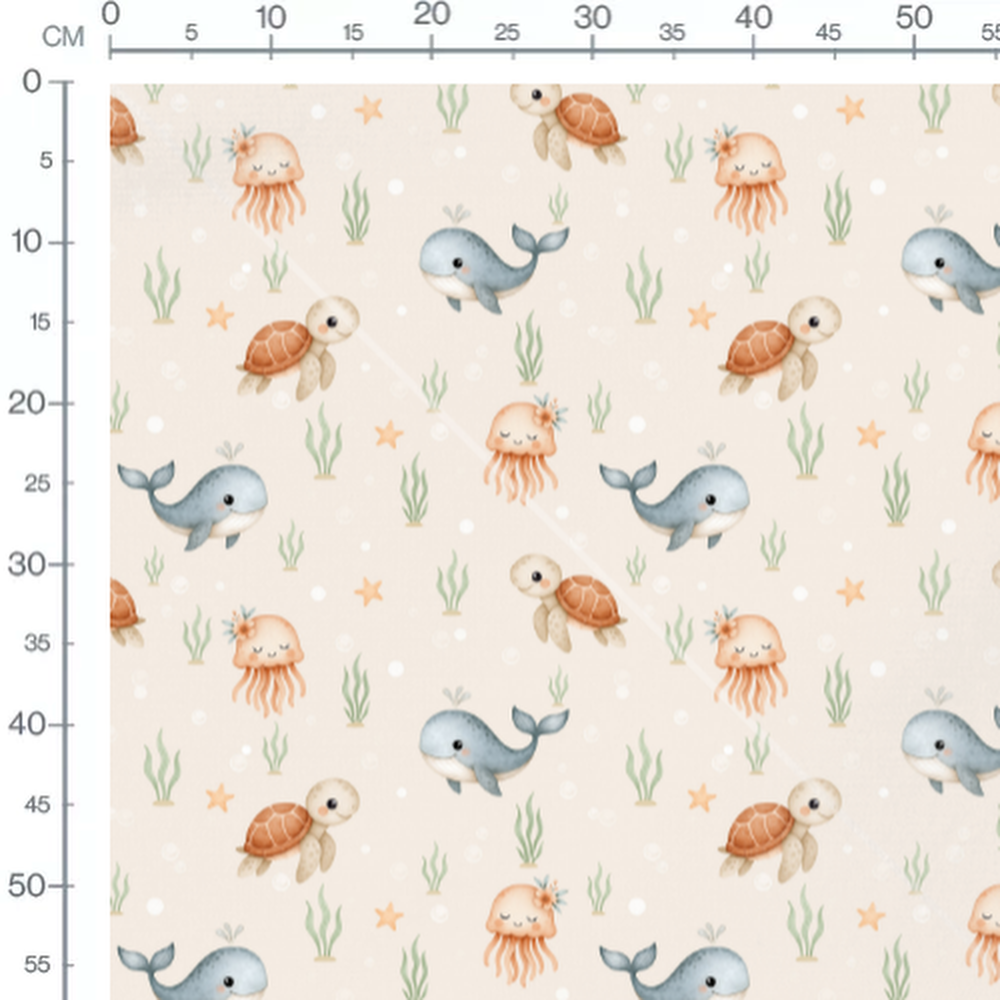 Tissu - Baleines et tortues beige