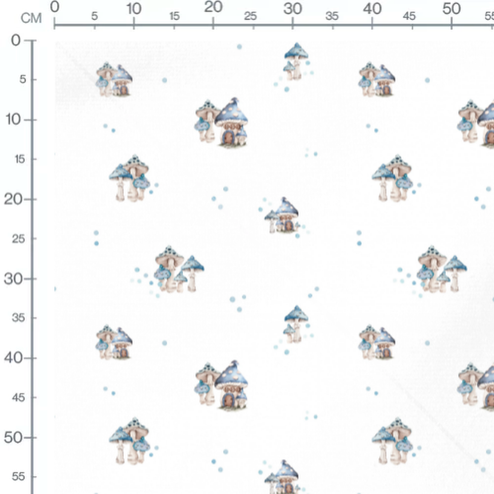 Tissu - Champignons bleus et maison