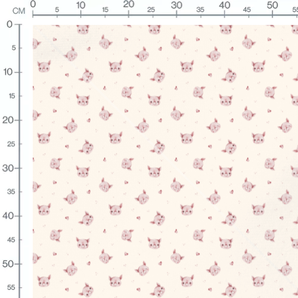 Tissu - Porcelets roses et cœurs crème