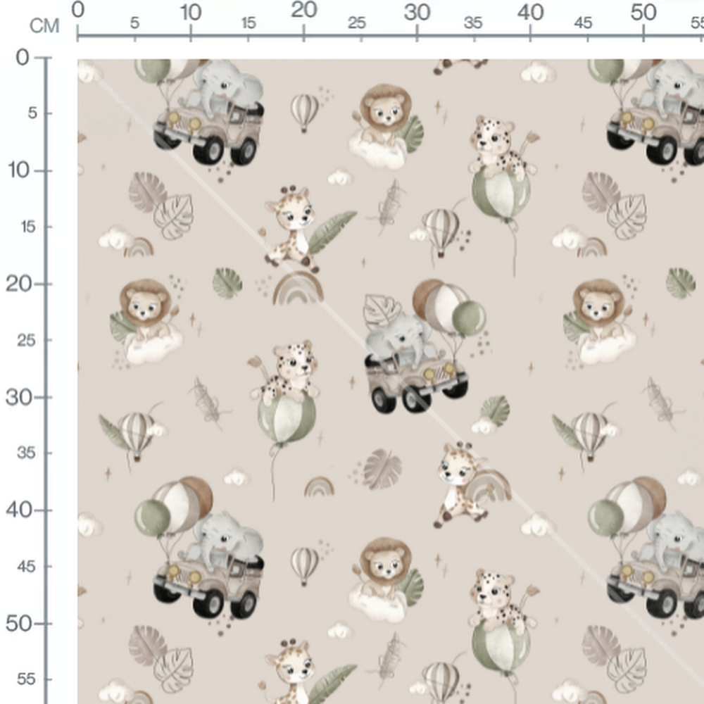 Tissu - Animaux safari sur fond beige