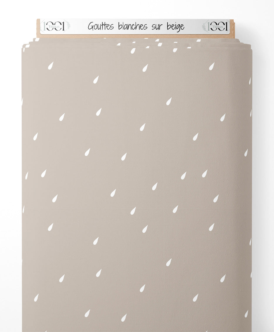 Tissu - Gouttes blanches sur beige