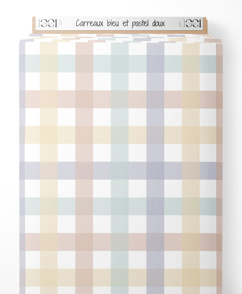Tissu - Carreaux bleu et pastel doux
