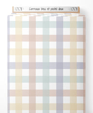 Tissu - Carreaux bleu et pastel doux