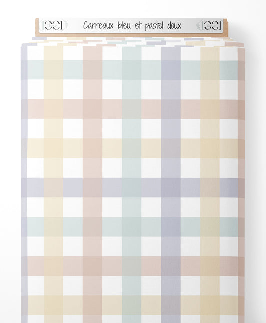 Tissu - Carreaux bleu et pastel doux