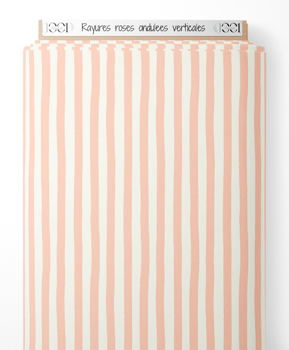 Tissu - Rayures roses ondulées verticales