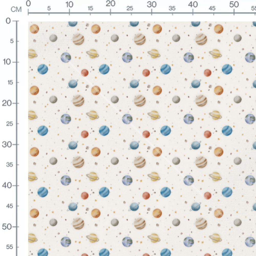 Tissu - Planètes colorées et étoiles