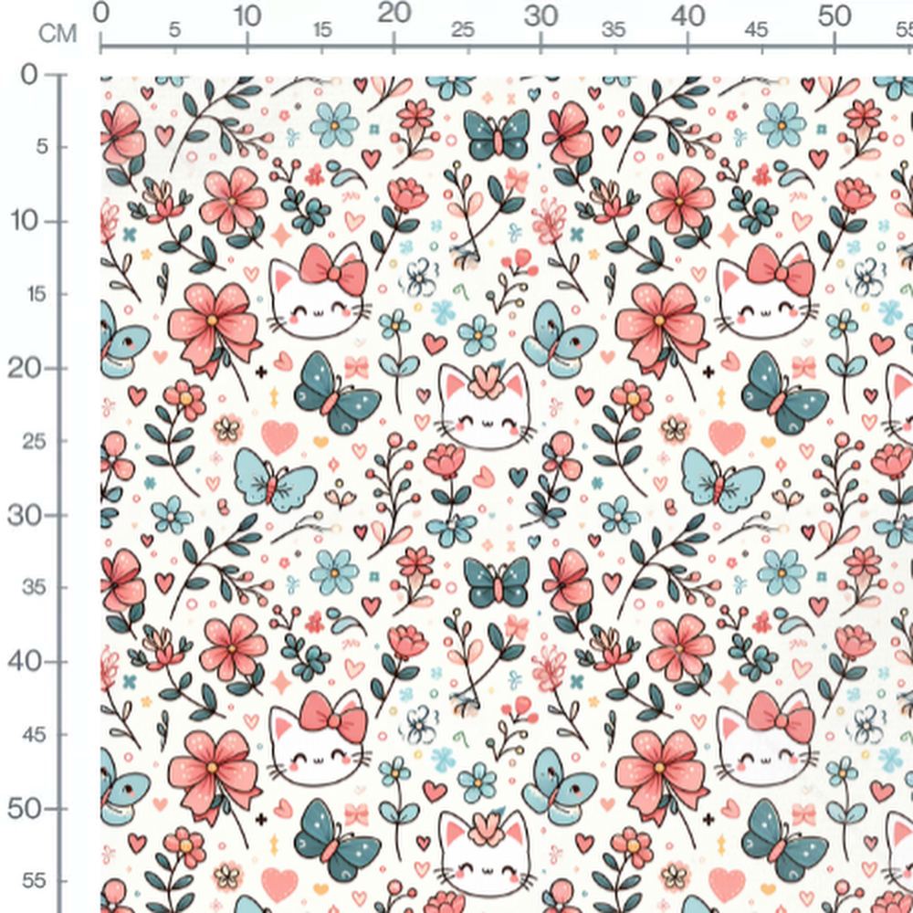 Tissu - kawaii papillons chats