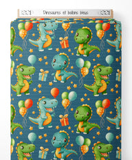 Tissu - Dinosaures et ballons bleus