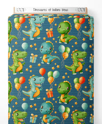 Tissu - Dinosaures et ballons bleus