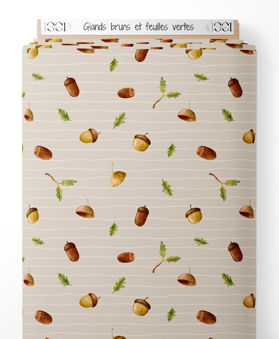 Tissu - Glands bruns et feuilles vertes