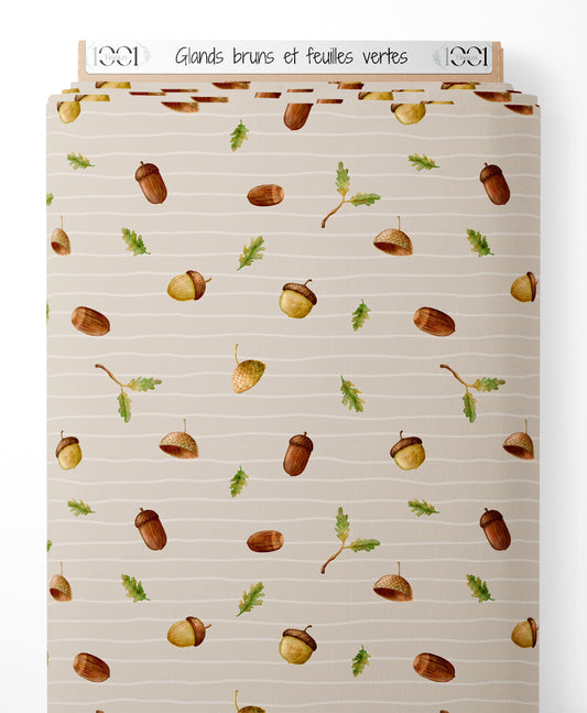 Tissu - Glands bruns et feuilles vertes