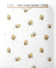 Tissu - Abeilles souriantes sur fond blanc