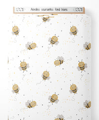 Tissu - Abeilles souriantes sur fond blanc