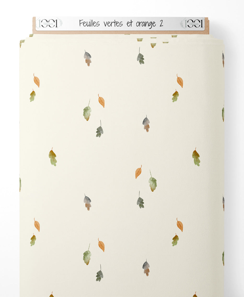 Tissu - Feuilles vertes et orange 2