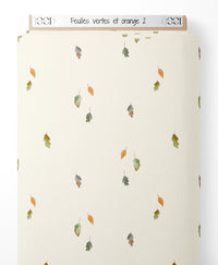 Tissu - Feuilles vertes et orange 2