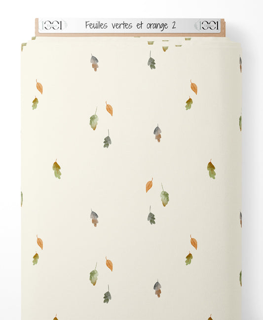 Tissu - Feuilles vertes et orange 2