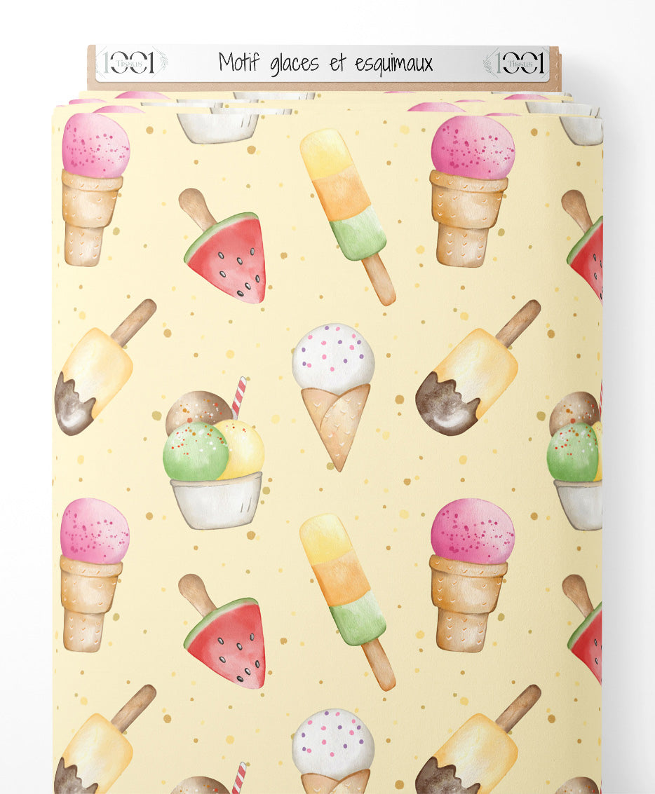 Tissu - Motif glaces et esquimaux