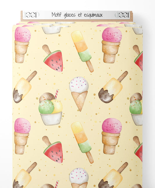 Tissu - Motif glaces et esquimaux