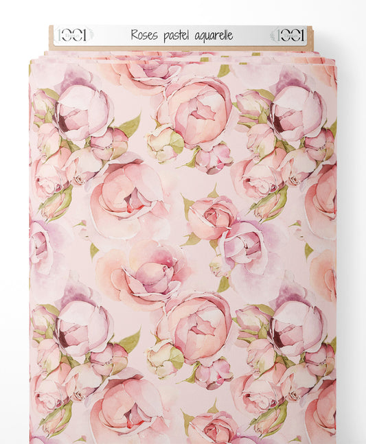 Tissu - Roses pastel aquarelle