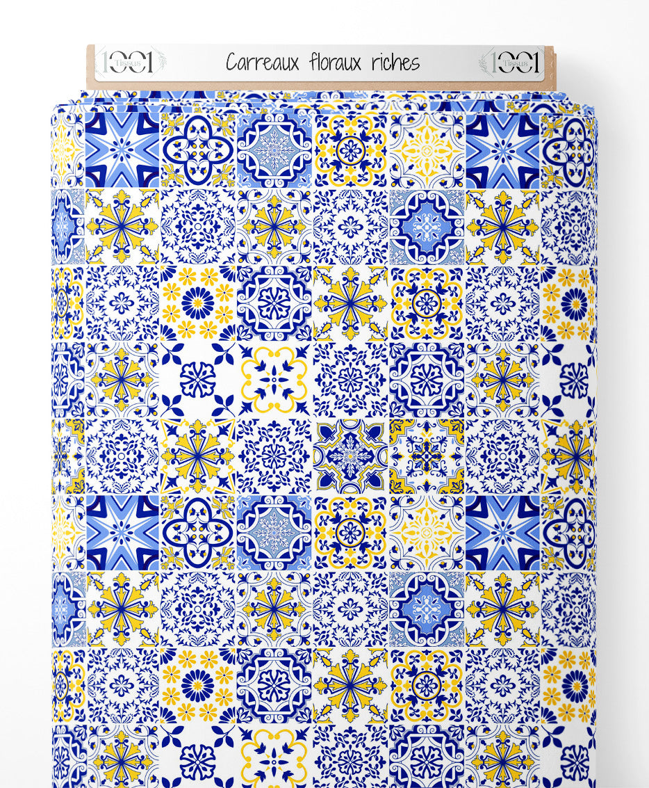 Tissu - Carreaux floraux riches