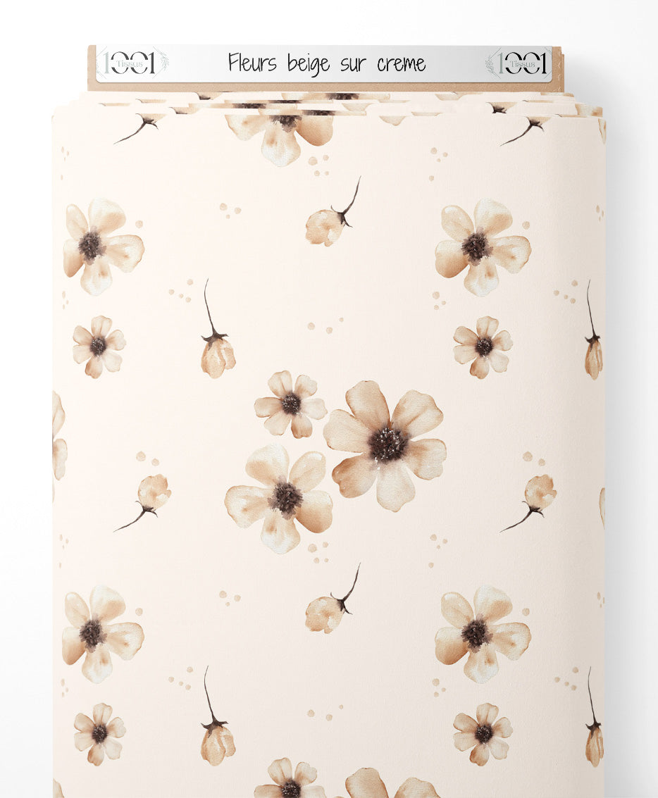 Tissu - Fleurs beige sur crème