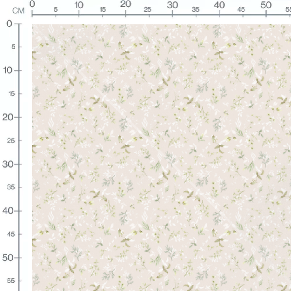 Tissu - Feuillages verts sur beige