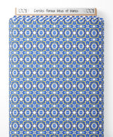 Tissu - Cercles floraux bleus et blancs