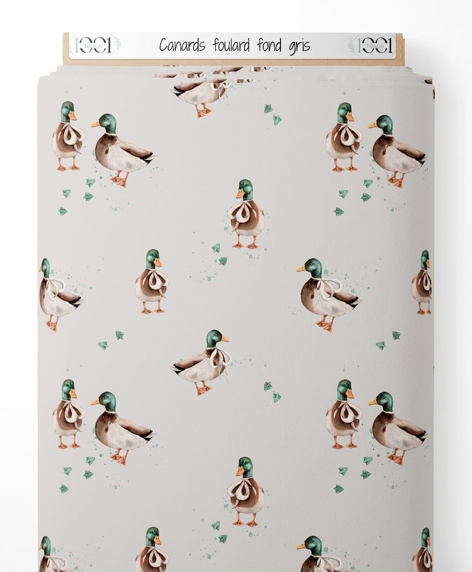 Tissu - Canards foulard sur fond gris