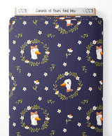 Tissu - Canards et fleurs sur fond bleu