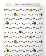 Tissu - Abeilles sur lignes ondulées