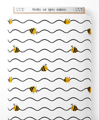 Tissu - Abeilles sur lignes ondulées