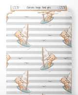 Tissu - Oursons beige sur fond gris