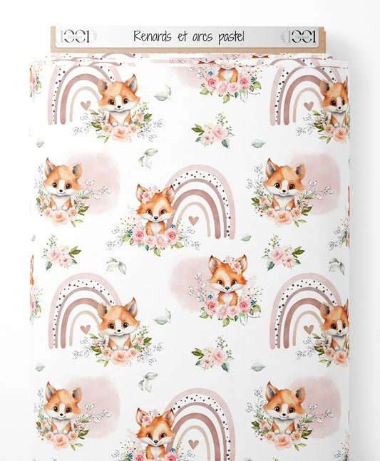 Tissu - Renards et arcs pastel
