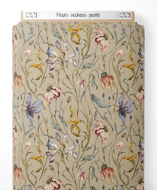 Tissu - Fleurs séchées pastel